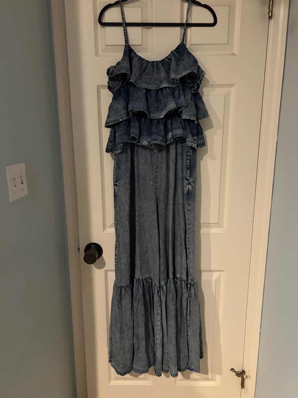 Oli & Hali Blue Denim Ruffle Wide-Leg Jumpsuit fun fairy prairie boho western
